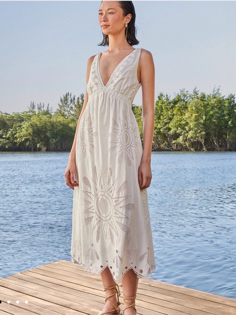 Farm Rio Womens Richelieu
Sleeveless Maxi Dress X-Small Off
White - NWT $325